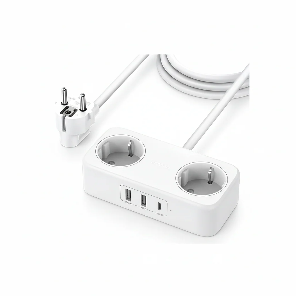 Power Strip Ugreen with 2x Schuko ports + 2x USB-A 5v 3A + 1x USB-C 5v 3A , Power Delivery 30W Quick Charge 3.0 , White , 1.8m , 50683 CD280