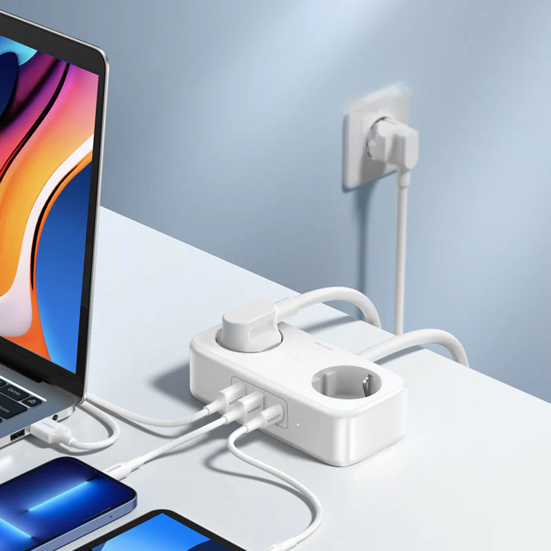 Power Strip Ugreen with 2x Schuko ports + 2x USB-A 5v 3A + 1x USB-C 5v 3A , Power Delivery 30W Quick Charge 3.0 , White , 1.8m , 50683 CD280 - Image 2