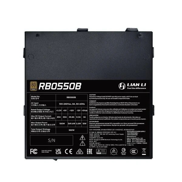 PSU 550W Lian LI RB0550 , ATX 3.1 , PCIe Gen5.1 450w , 80+ Bronze , Black , G9P.RB0550B.B000.EU - Image 3