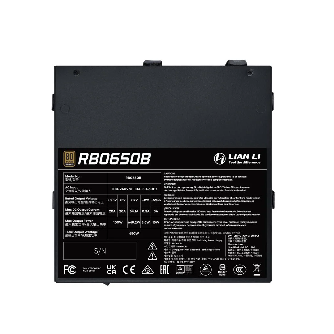 PSU 650W Lian LI RB0650 , ATX 3.1 , PCIe Gen5.1 450w , 80+ Bronze , Black , G9P.RB0650B.B000.EU - Image 3