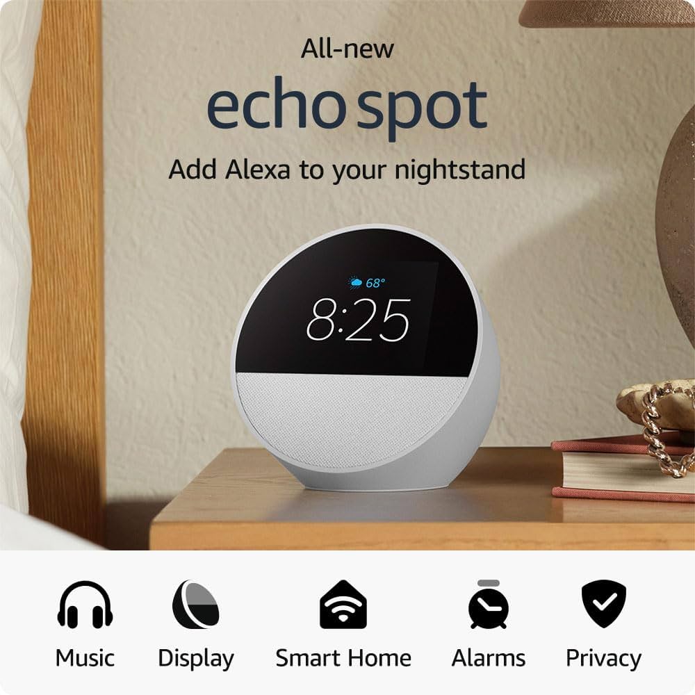 Smart Alarm Clock Amazon Echo Spot Glacier White - Image 3