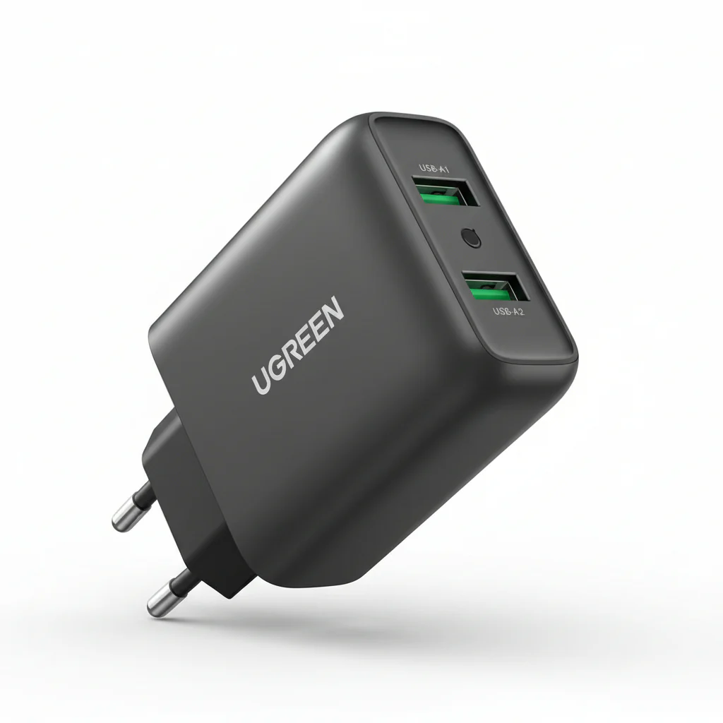 Socket Charger Ugreen 2x USB-A Power Delivery 3.0 Quick Charge 3.0 36Watt 3A , Black , 10216
