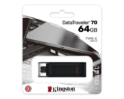 USB-C 64GB Flash Drive Kingston DataTraveler 70 , USB 3.2 Gen1 , Black , DT70/64GB - Image 2