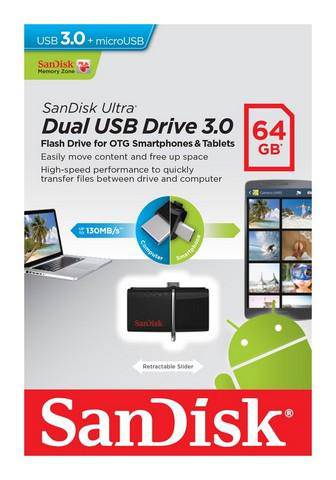 USB-C 64GB Flash Drive SanDisk Ultra 3.0 Dual , USB-C and USB-A