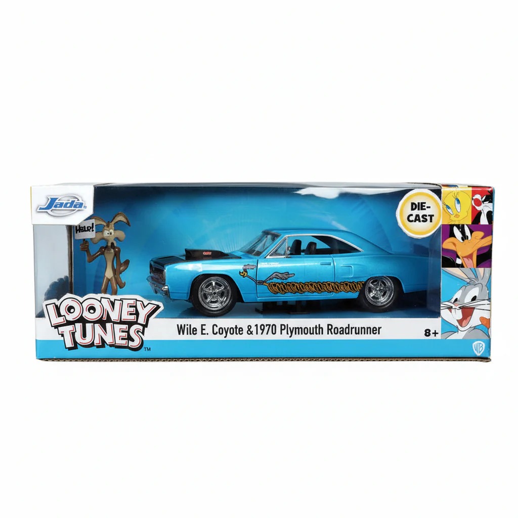 Vehicle Jada Plymouth Road Runner 1970 With Wile E. Coyote Looney 1:24