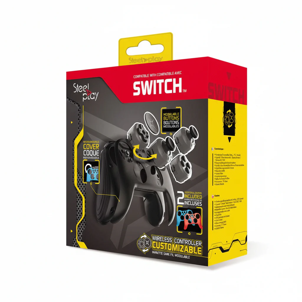 Wireless Customizable Steelplay Controller + 2 Cases for Switch